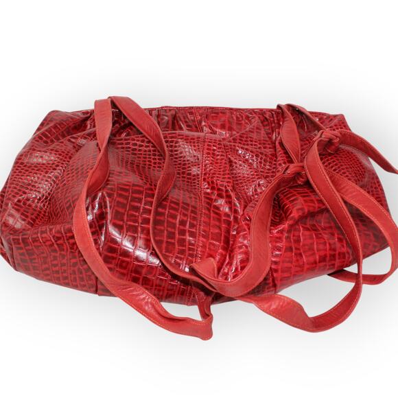 Vintage 80s Bags (3) Gold Quilted Sharif Red Patchwork Leather - Picture 10 of 16